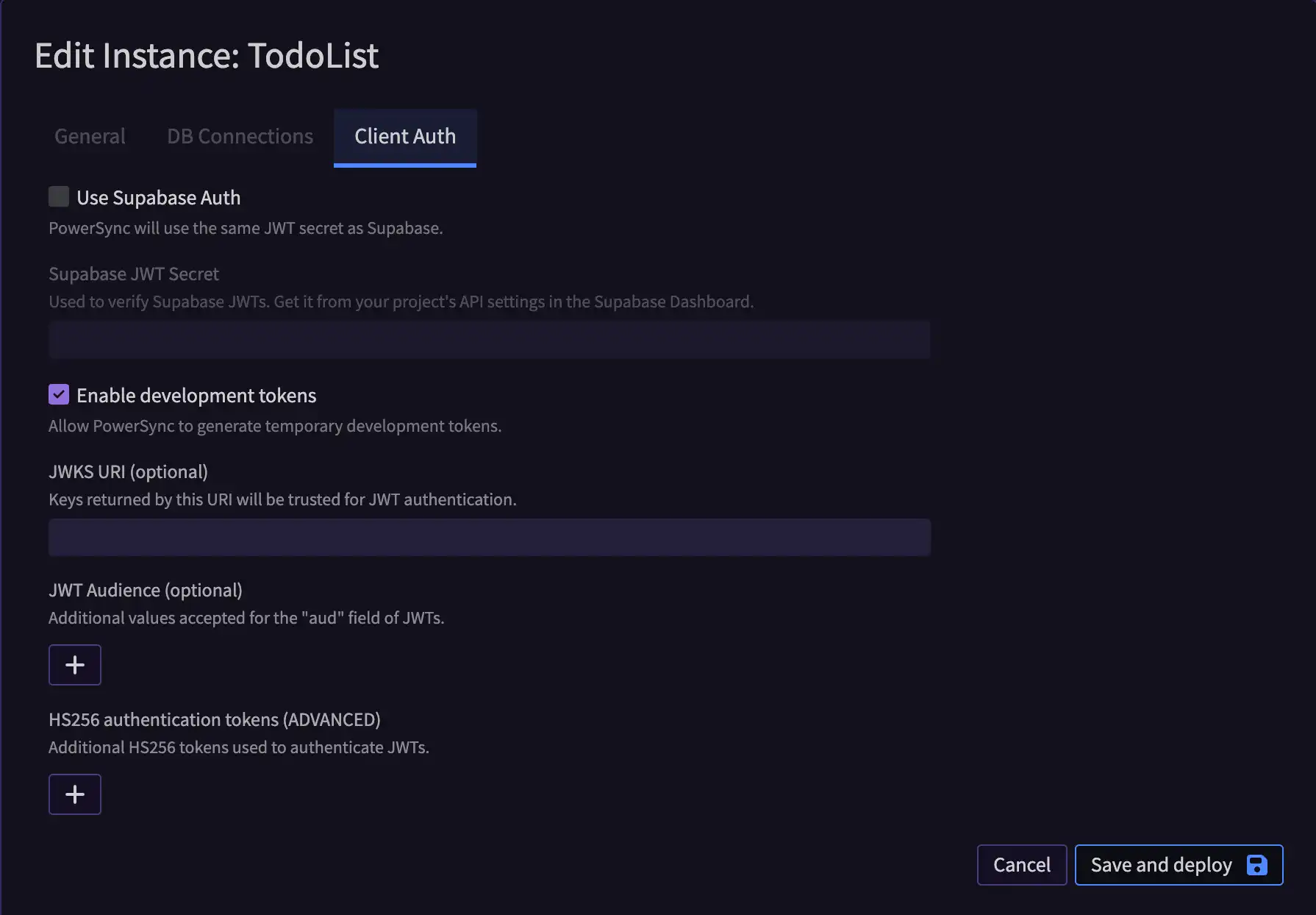 Screenshot of the UI