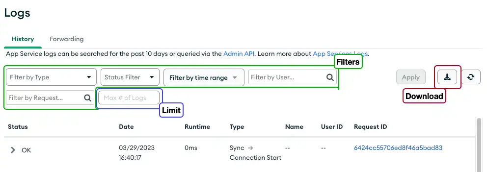 View Logs in the App Services UI