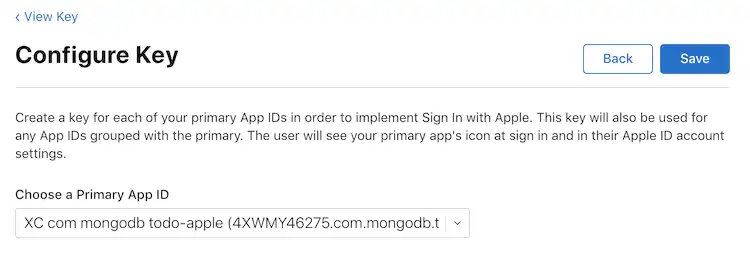 The Configure Key page in the Apple Developer Portal