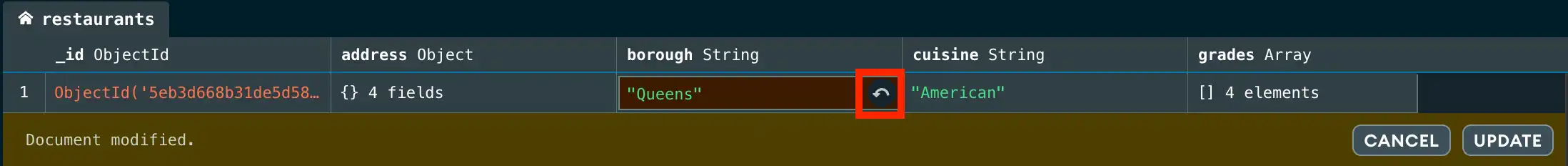 Document Revert Changes in Table View