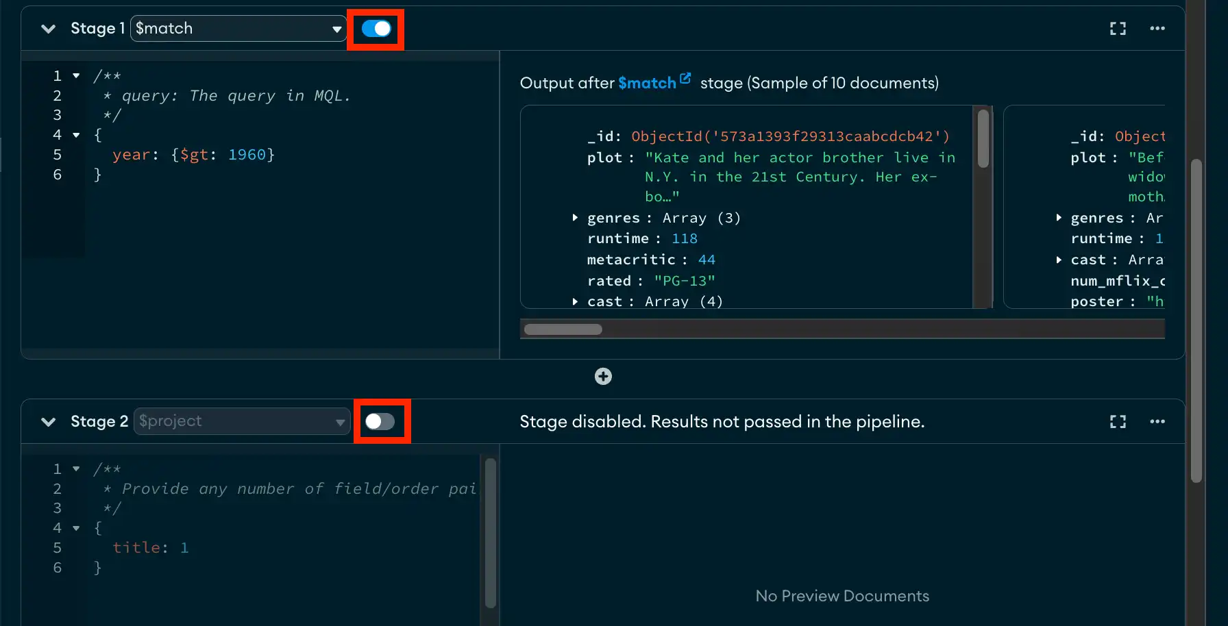 Aggregation Builder exclude stage example