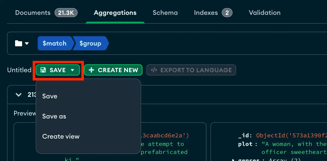 Save drop-down button