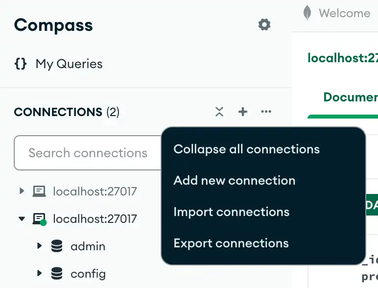 Connections right-click drop-down menu