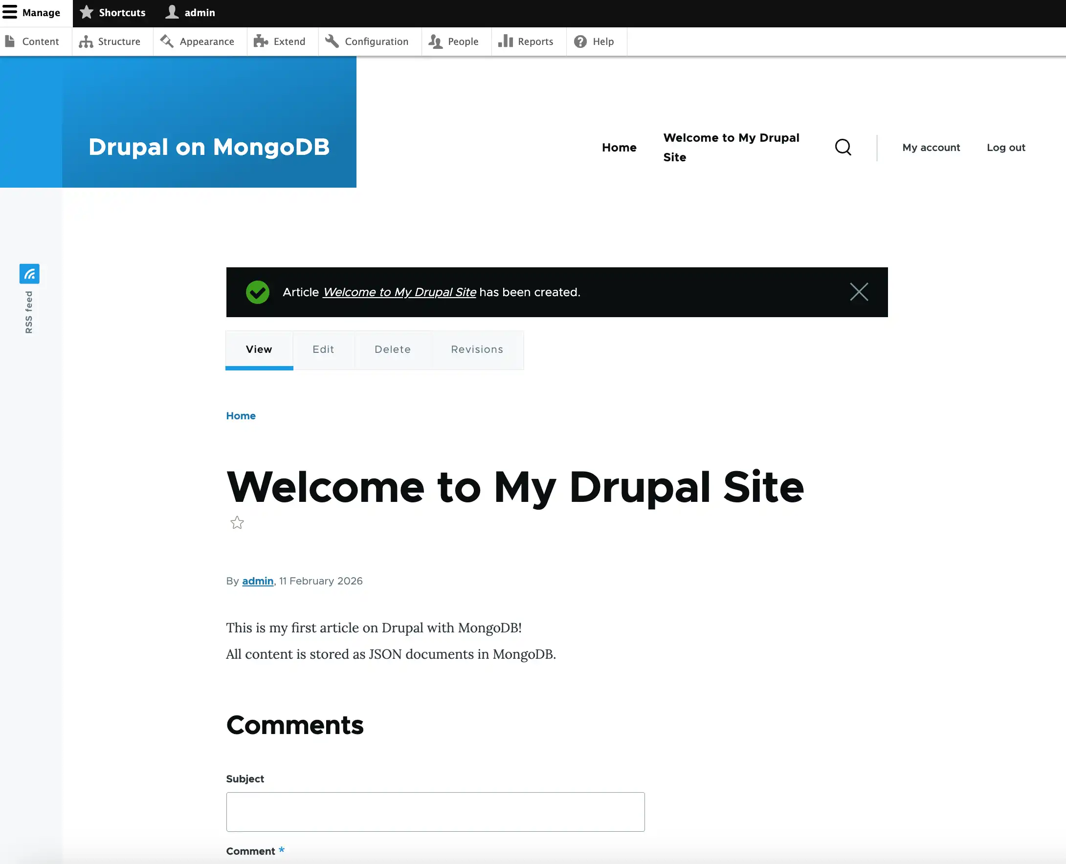 Screenshot of the Drupal article page