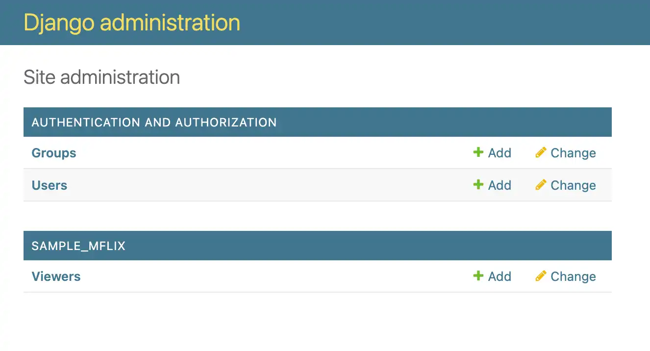 The content displayed on the Django admin site after registering a model.