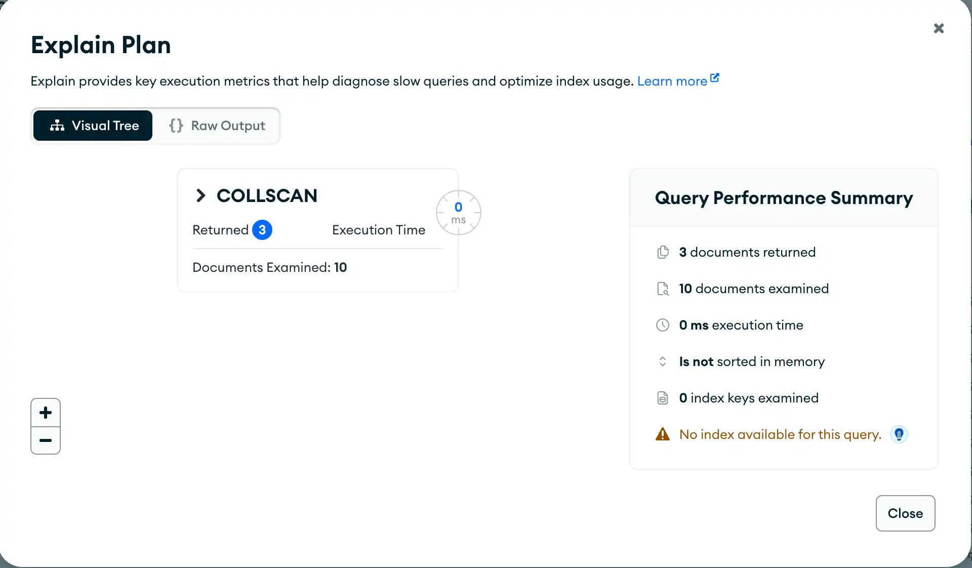 Compass no index query plan